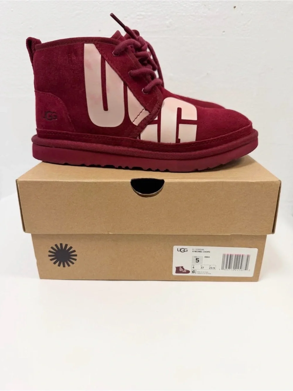 UGG Maroon and Light Pink Kids Lace-Up Boots Size 5